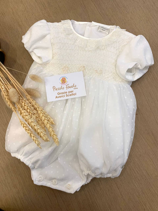 PAGLIACCETTO BATTESIMALE PUNTO SMOCK E POIS NISERET