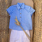 COMPLETO CAMICIA QUADRETTI CELESTE E SHORTS BIANCO DEL SUR