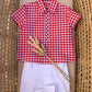 COMPLETO CAMICIA A QUADRI ROSSO CON SHORTS BIANCO DEL SUR