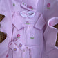 COORDINATO NASCITA ROSA CON FIORI PRIMODI' BEBE'