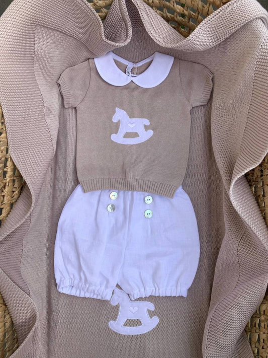 COMPLETO BEIGE CAVALLO A DONDOLO BABY LORD