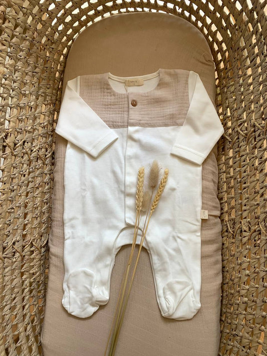 TUTINA IN COTONE BIANCA E BEIGE BABY GI