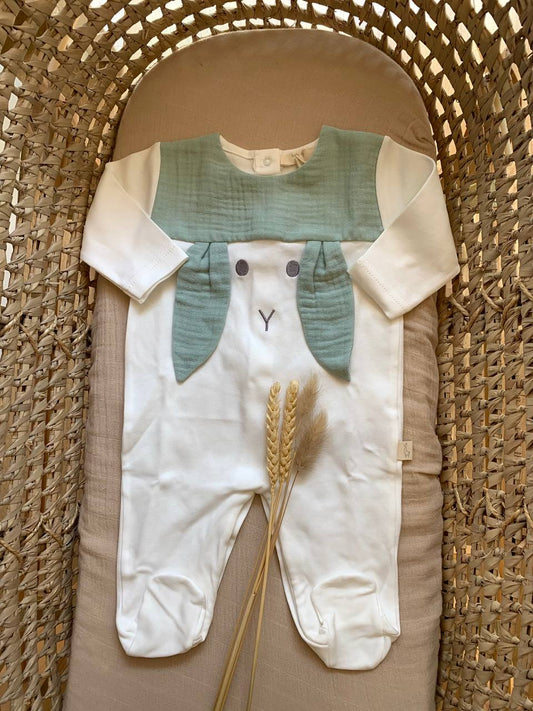 TUTINA IN COTONE BIANCA E VERDE CONIGLIETTO BABY GI