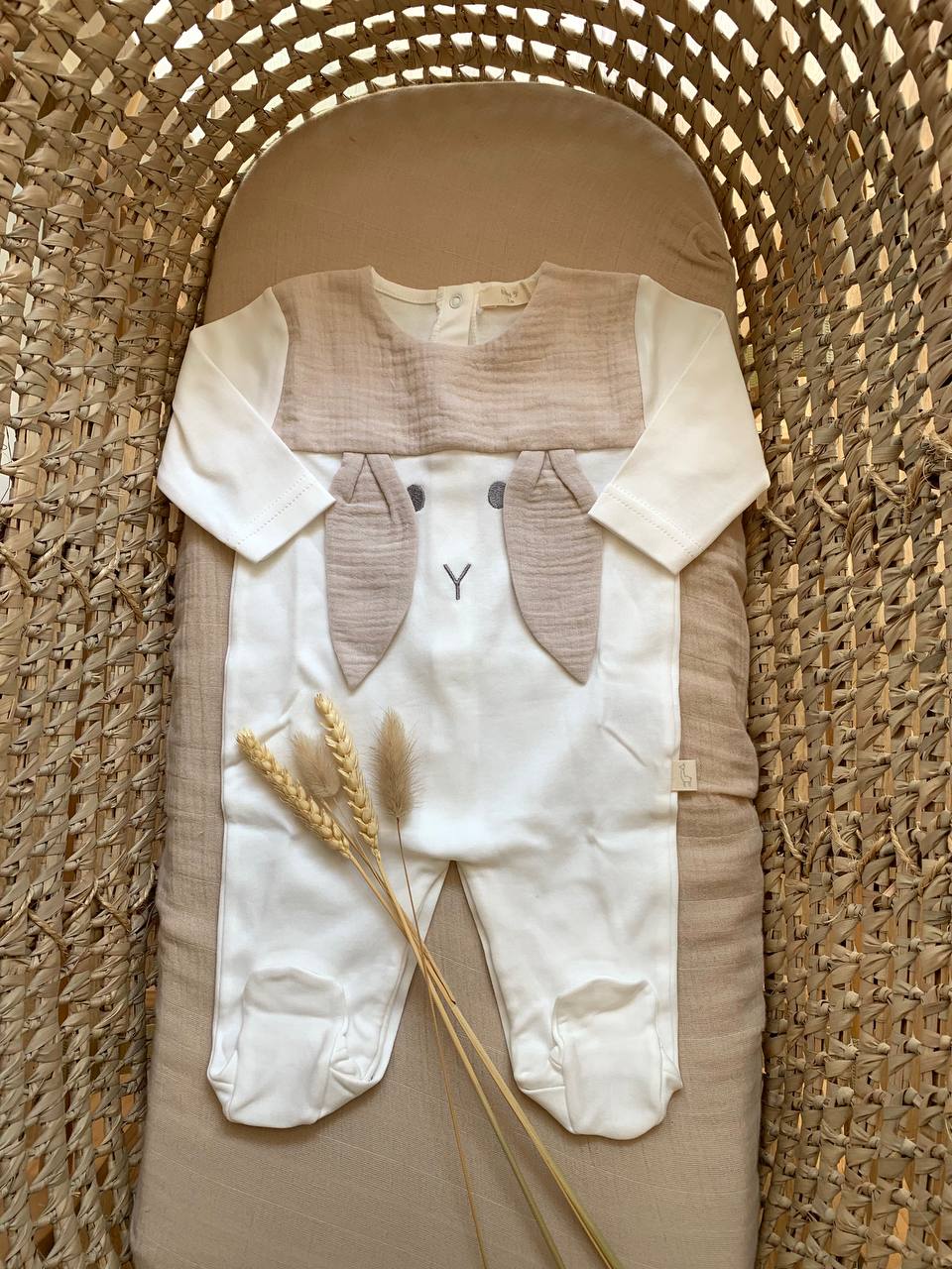 TUTINA IN COTONE BIANCA E BEIGE CONIGLIETTO BABY GI