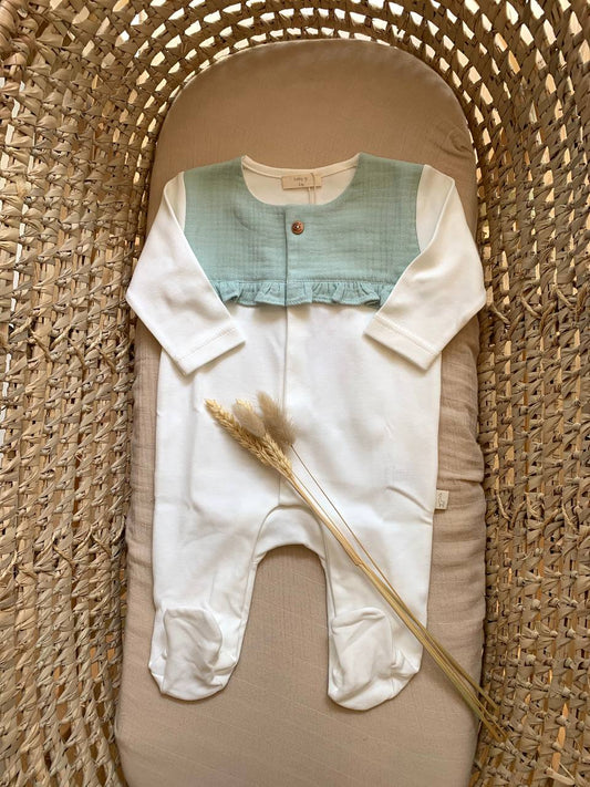 TUTINA  IN COTONE VERDE E BIANCA CON ROUGE BABY GI