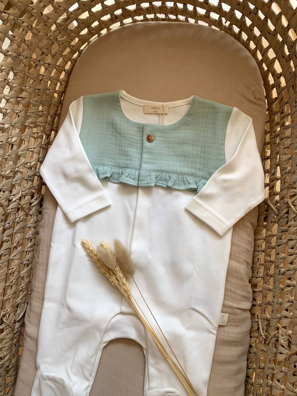 TUTINA  IN COTONE VERDE E BIANCA CON ROUGE BABY GI