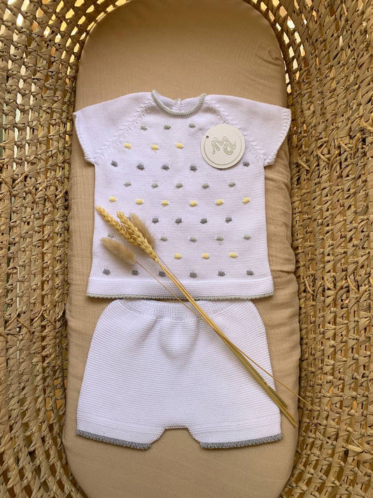 PAGLIACCETTO IN FILO BIANCO CON POIS GRIGI E GIALLI NICO DINGO