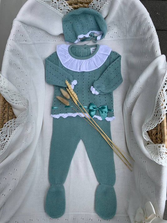 COORDINATO TRAFORATO IN FILO VERDE BABY FASHION