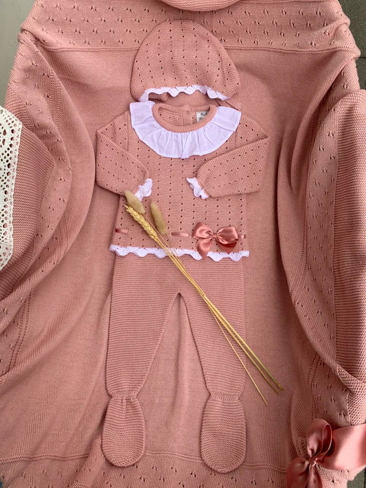 COORDINATO TRAFORATO IN FILO ROSA BABY FASHION