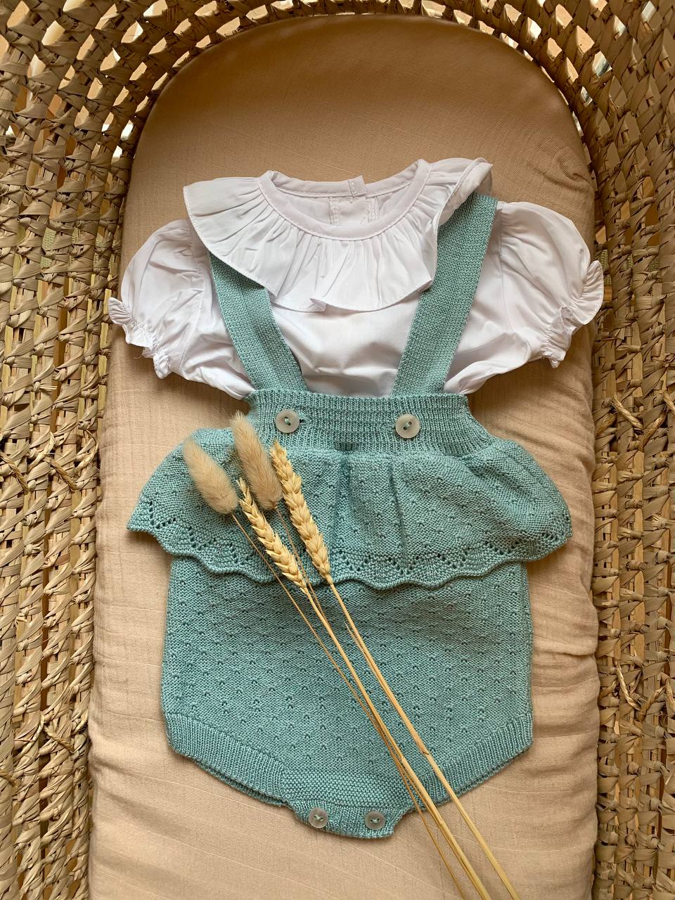 SALOPETTE IN FILO VERDE SALVIA BABY FASHION