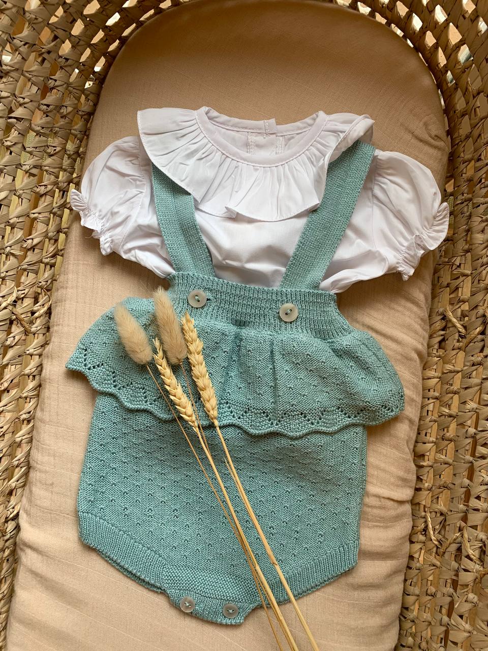 SALOPETTE IN FILO VERDE SALVIA BABY FASHION