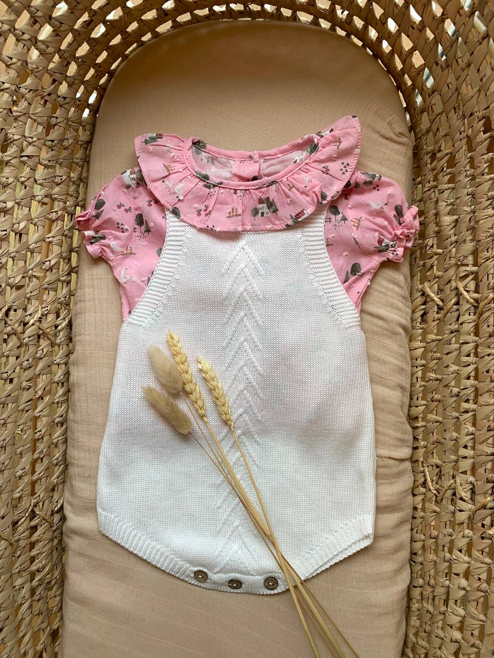SALOPETTE IN FILO BIANCA E ROSA NATURA BABY FASHION
