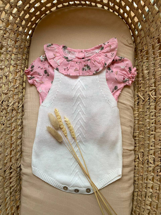 SALOPETTE IN FILO BIANCA E ROSA NATURA BABY FASHION