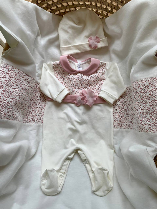 TUTINA IN COTONE RICAMATO PANNA E ROSA ANTICO TETO E TATTA
