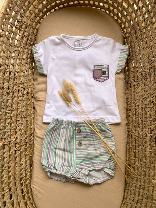 COMPLETO STRISCE VIOLA E VERDI T-SHIRT E SHORTS CALAMARO