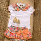 COMPLETO ARANCIONE FLOREALE T-SHIRT E CULOTTE CALAMARO