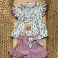 COMPLETO VIOLA CON VASI E FIORI T-SHIRT E SHORTS CALAMARO