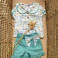 COMPLETO FIORI VERDE ACQUA CAMICIA E SHORTS CALAMARO