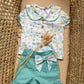 COMPLETO FIORI VERDE ACQUA CAMICIA E SHORTS CALAMARO