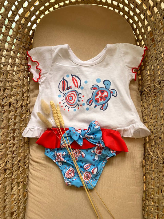 COMPLETO T-SHIRT TARTARUGA E GRANCHIO CON COSTUME CALAMARO