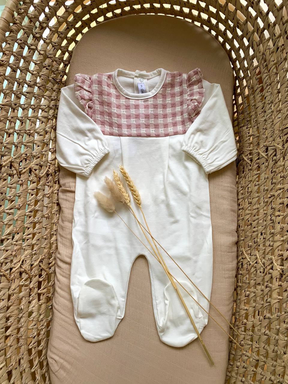 TUTINA IN COTONE BIANCA CON SCACCHI ROSA CALAMARO