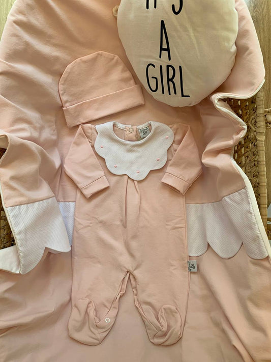 COORDINATO IN COTONE ROSA BAVERO NUVOLA PAPPA E LATTE