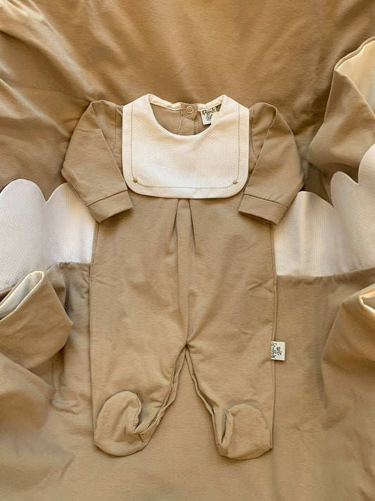 TUTINA IN COTONE BEIGE BAVERO QUADRATO PAPPA E LATTE