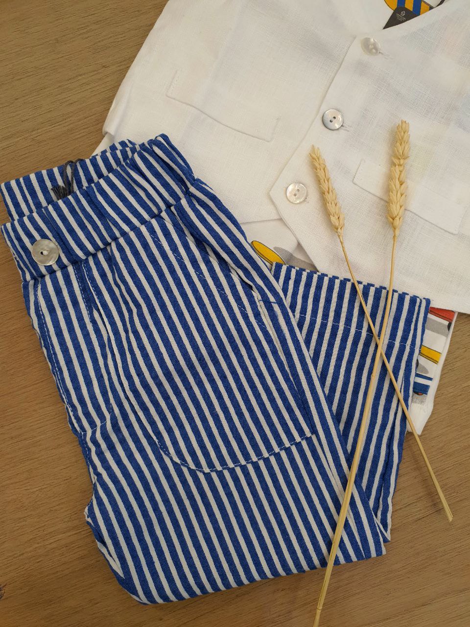 PANTALONEIN IN LINO A RIGHE BLU JO MILANO