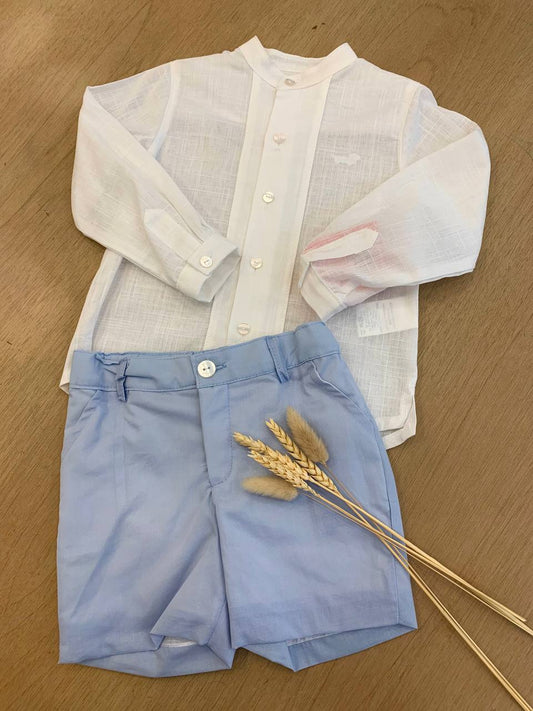 COMPLETO CAMICIA BIANCA E BERMUDA AZZURRO DEL SUR