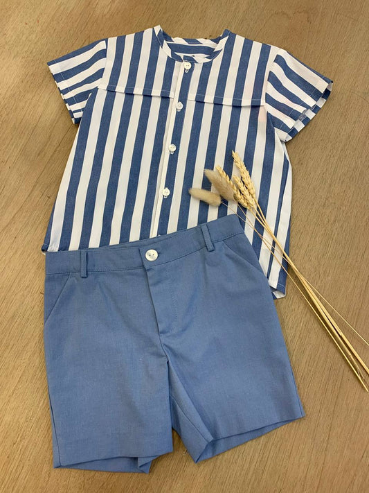 COMPLETO CAMICIA A RIGHE E BERMUDA BLU DEL SUR