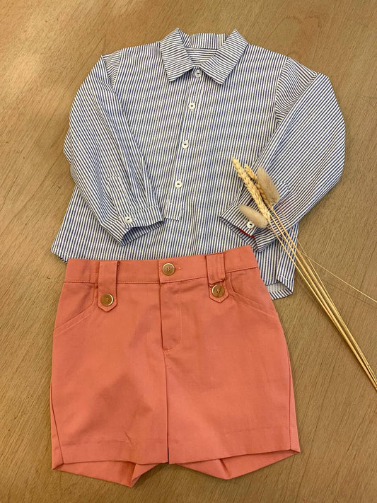 COMPLETO CAMICIA A RIGHE BLU E BERMUDA ARANCIONE DEL SUR
