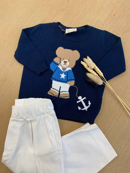 MAGLIONCINO BLU IN FILO ORSO MARINAIO JO MILANO