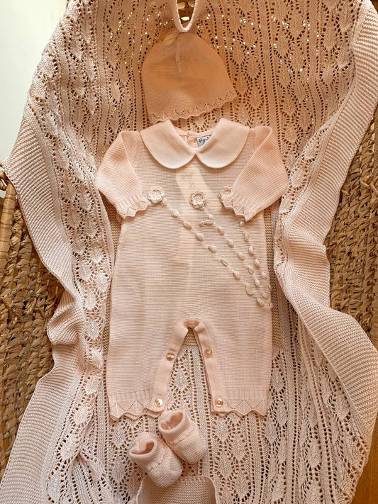 COORDINATO IN FILO ROSA E BEIGE PAPPA E LATTE
