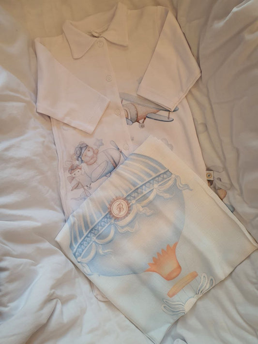 COORDINATO NASCITA AZZURRO CONIGLIO AVIATORE FIRST BABY