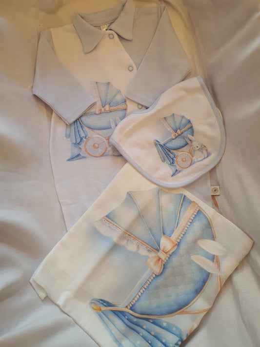 COORDINATO NASCITA AZZURRO CARROZZINA COPERTA LEGGERA FIRST BABY