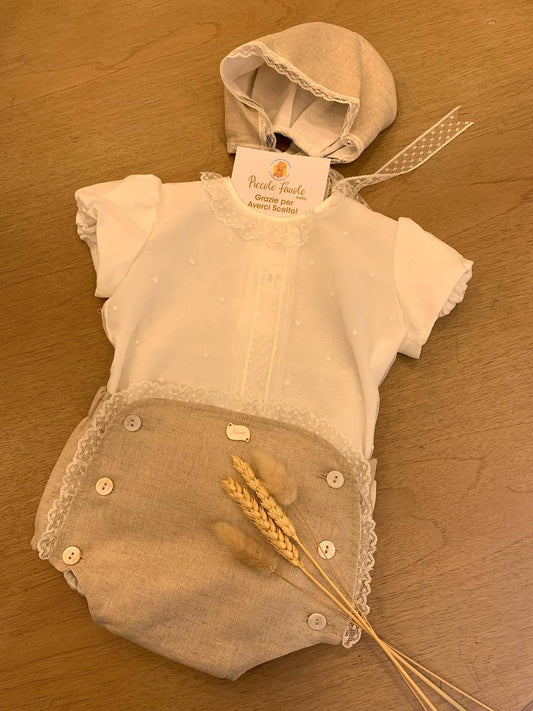ABITO BATTESIMALE CON CUFFIETTA BEIGE NISERET