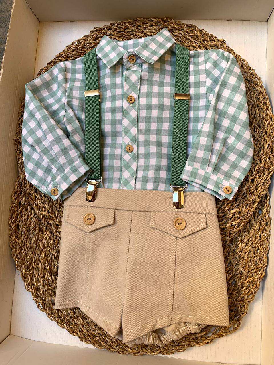 Salopette SCACCHI VERDE E BEIGE DEL SUR