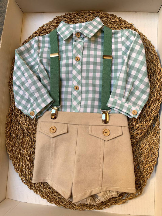 Salopette SCACCHI VERDE E BEIGE DEL SUR