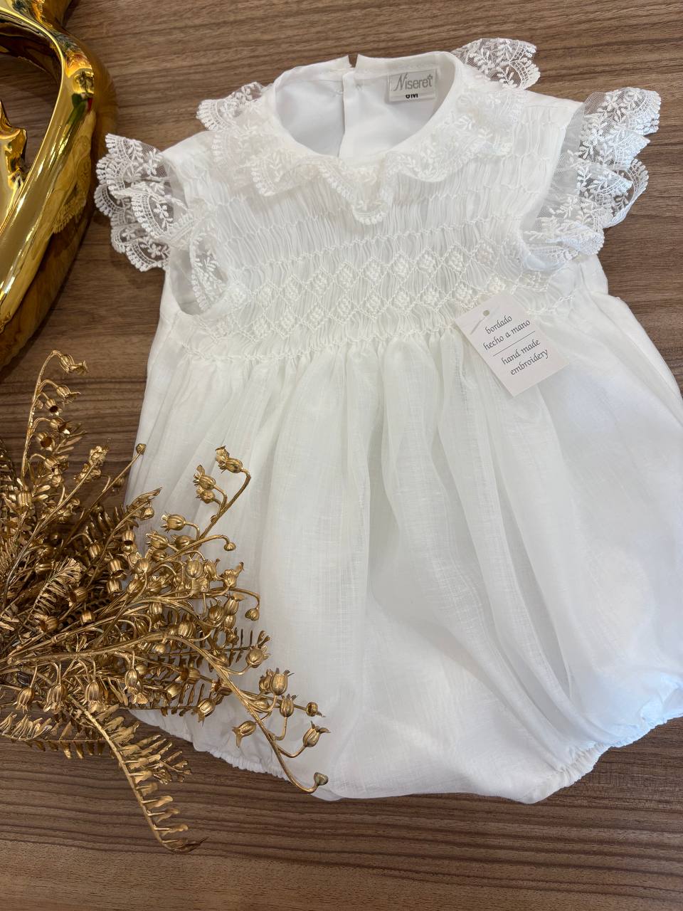 PAGLIACCETTO BATTESIMALE BIANCO PUNTO SMOCK NISERET