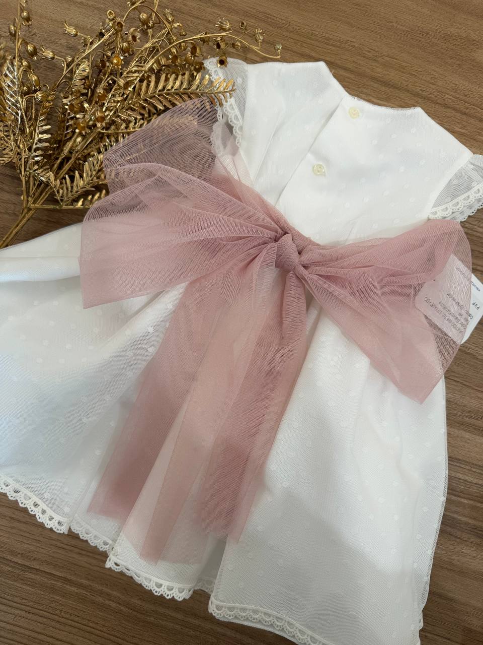 Abito Battesimale BIANCO CON FIORI RICAMATI ROSA CHARO