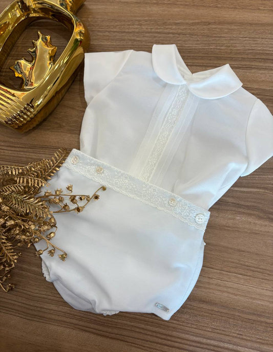 Abito Battesimale RICAMI Bianco E CELESTE NISERET