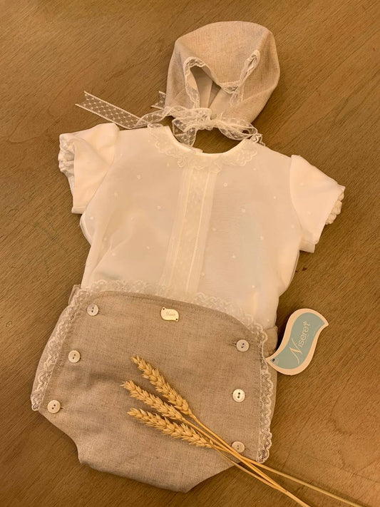 ABITO BATTESIMALE CON CUFFIETTA BEIGE NISERET