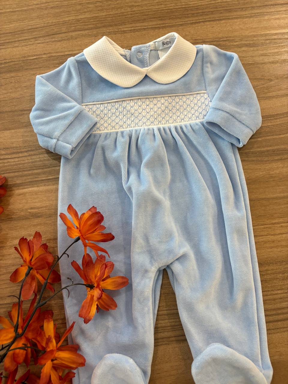 Tutina CELESTE PUNTO SMOCK IN CINIGLIA