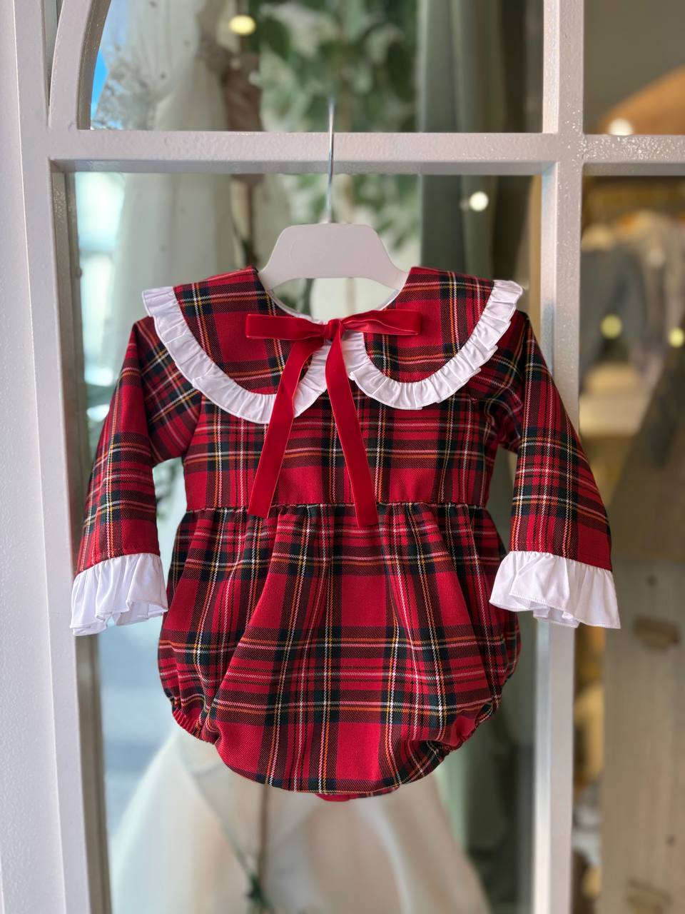 Pagliaccetto scozzese ROSSO CON FIOCCO IN VELLUTO PHI CLOTHING