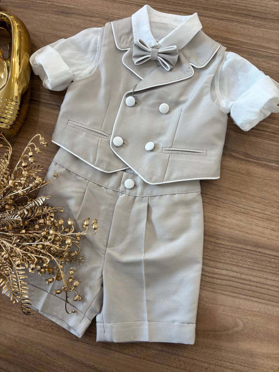 Completo ELEGANTE CON GILET BIANCO& TORTORA BABY A.