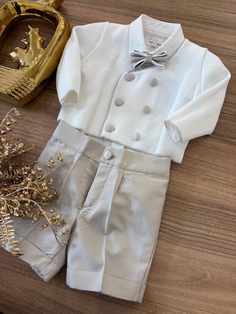 Completo ELEGANTE CON CARDIGAN DOPPIO PETTO BIANCO& TORTORA BABY A.
