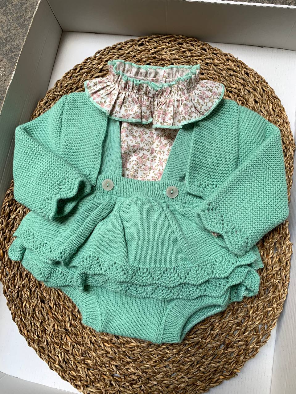 Completo fiorellini verde salvia baby fashion