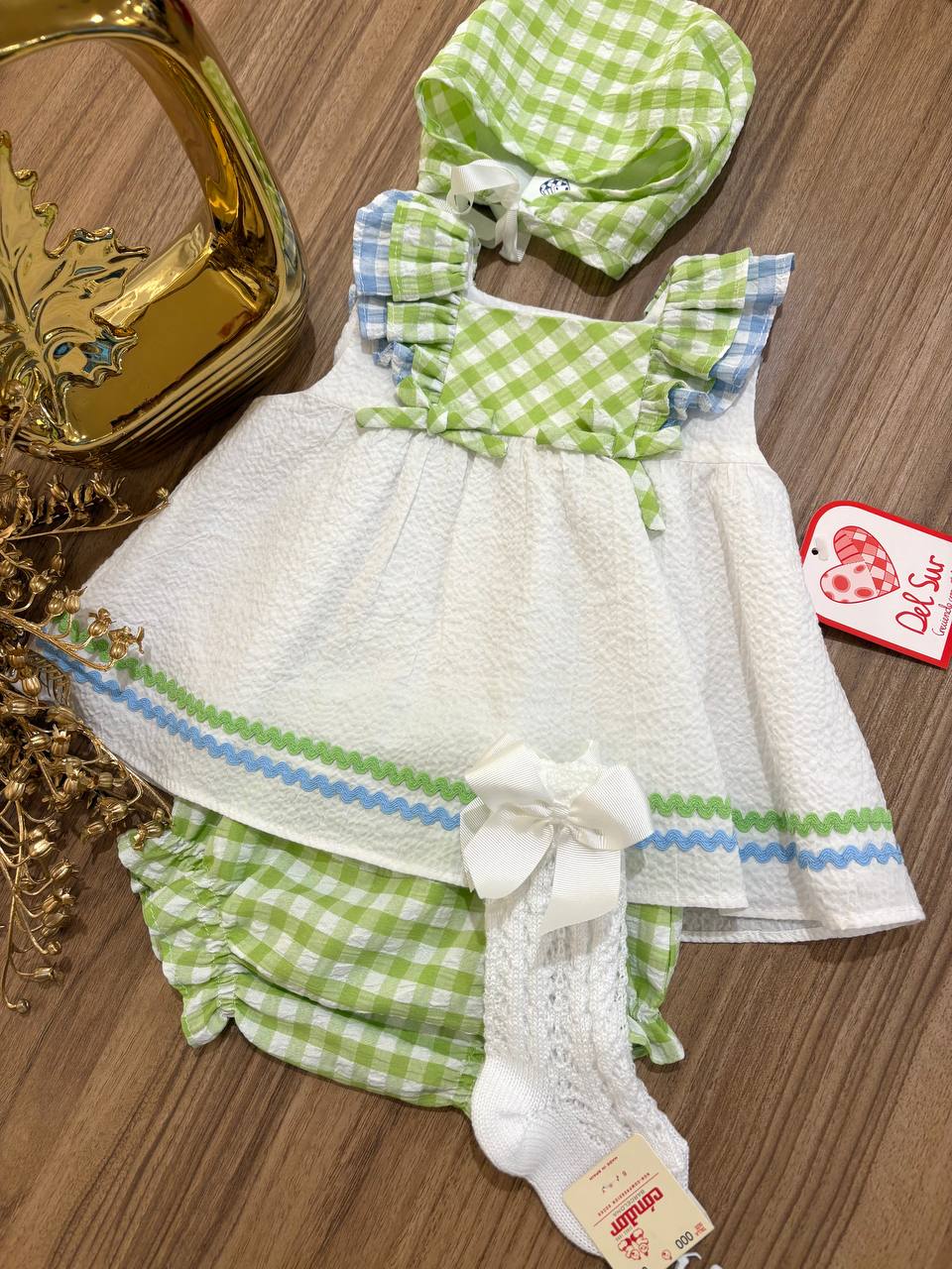 PAGLIACCETTO A QUADRI VERDE LIME E CELESTE DEL SUR