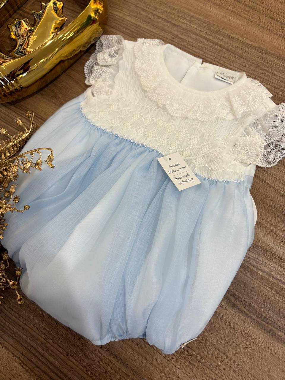 PAGLIACCETTO CELESTE punto SMOCK NISERET