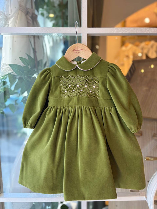 Abito VERDE OLIVA PUNTO SMOCK MERCADANTE